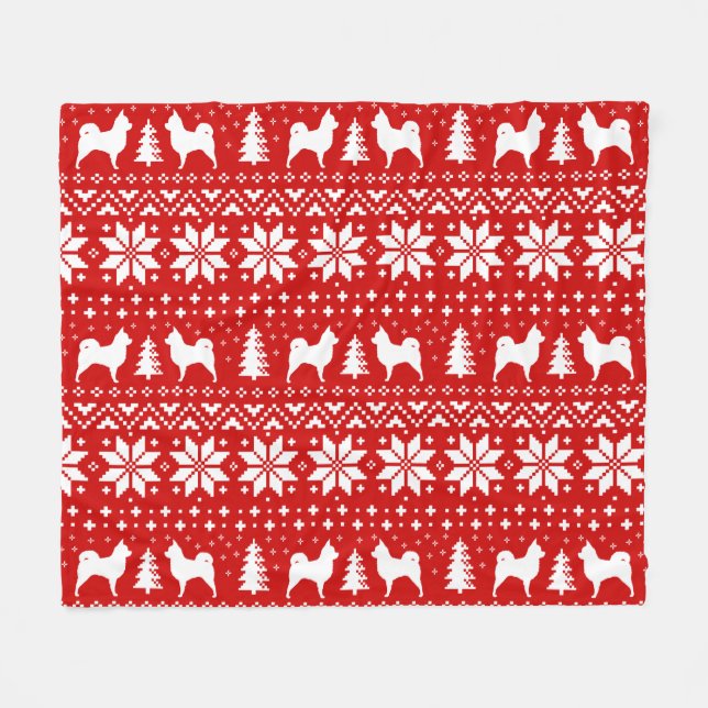 Longhaired Chihuahua Silhouettes Christmas Pattern Fleece Blanket (Front (Horizontal))