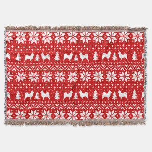 Longhaired Chihuahua Silhouettes Christmas Pattern Throw Blanket