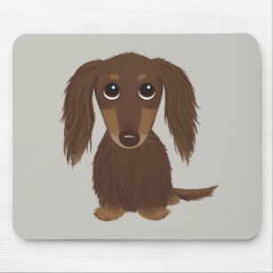 Longhaired Chocolate Brown Dachshund Mouse Mat