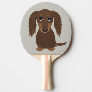Longhaired Chocolate Brown Dachshund Ping Pong Paddle