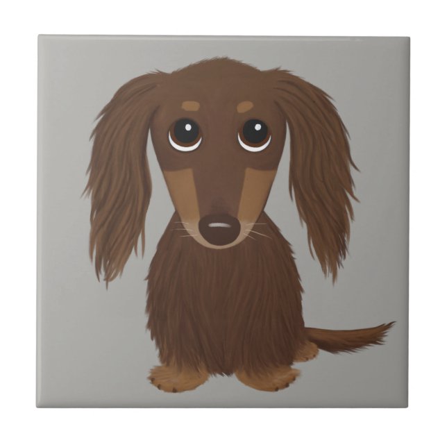Longhaired Chocolate Brown Dachshund Tile (Front)