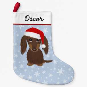 Longhaired Chocolate Dachshund Cute Wiener Dog Small Christmas Stocking