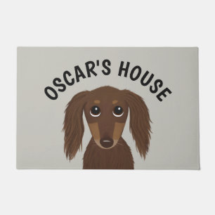 Longhaired Chocolate Dachshund Dog Personalised Doormat