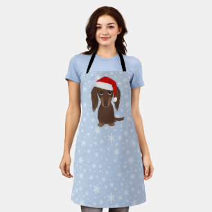 Longhaired Chocolate Dachshund Santa Christmas Apron