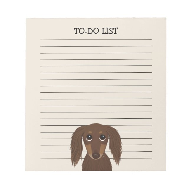 Longhaired Chocolate Dachshund | Wiener Dog Lined Notepad (Front)