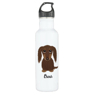 Longhaired Chocolate Dachshund with Custom Text 710 Ml Water Bottle