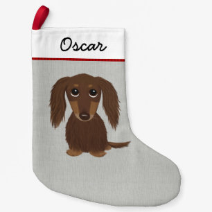 Longhaired Chocolate Dachshund with Custom Text Small Christmas Stocking
