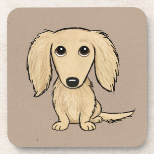 Longhaired Cream Dachshund   Cartoon Wiener Dog Coaster