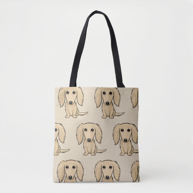 Longhaired Cream Dachshund | Cartoon Wiener Dog Tote Bag (Front)