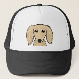 Longhaired Cream Dachshund Cartoon Wiener Dog Trucker Hat