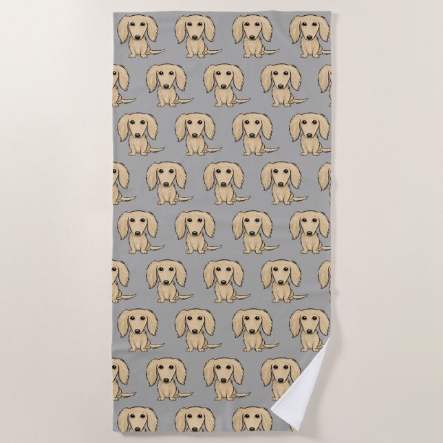 Longhaired Cream Dachshund Pattern | Cute Dogs Beach Towel (Front)