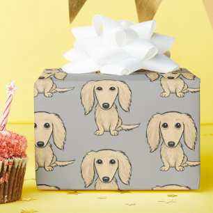 Longhaired Cream Dachshund Pattern   Cute Dogs Wrapping Paper
