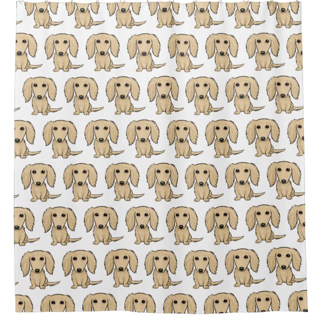 Longhaired Cream Dachshunds Pattern Wiener Dogs Shower Curtain (Front)