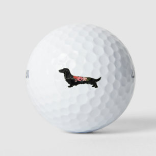Longhaired Dachshund Bohemian Floral Silhouette Golf Balls