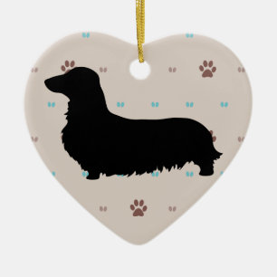 Longhaired Dachshund Ceramic Tree Decoration