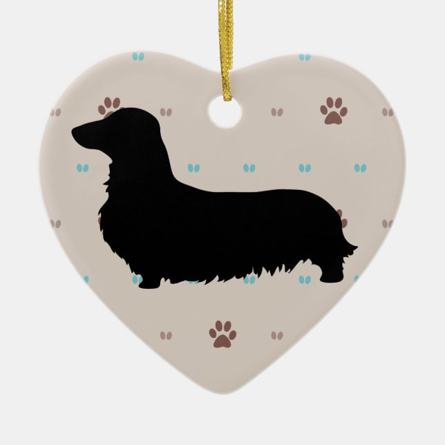 Longhaired Dachshund Ceramic Tree Decoration (Front)