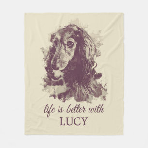 Longhaired Dachshund Custom Dog Name Fleece Blanket
