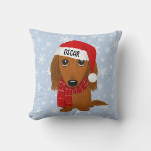 Longhaired Dachshund Cute Dog Christmas Custom Cushion