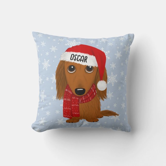 Longhaired Dachshund Cute Dog Christmas Custom Cushion (Front)