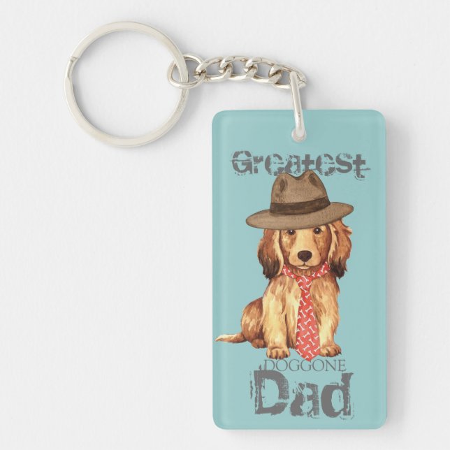 Longhaired Dachshund Dad Key Ring (Front)