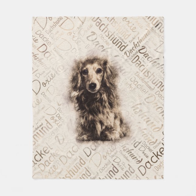 Longhaired Dachshund dog Fleece Blanket (Front)