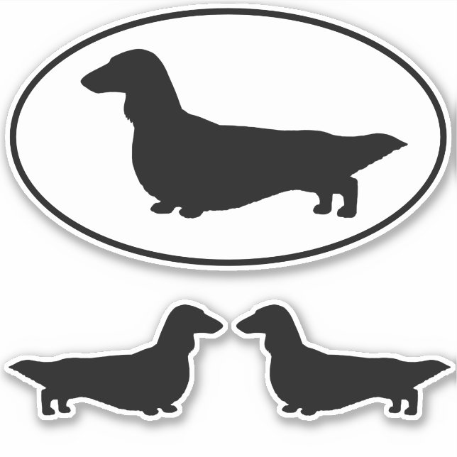 Longhaired Dachshund Dog Silhouettes Sticker Set (Front)
