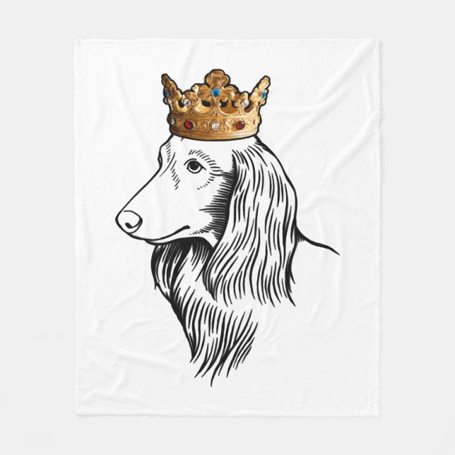 Longhaired Dachshund Dog Wearing Crown Fleece Blanket (Front)