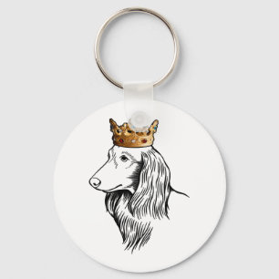Longhaired Dachshund Dog Wearing Crown Key Ring