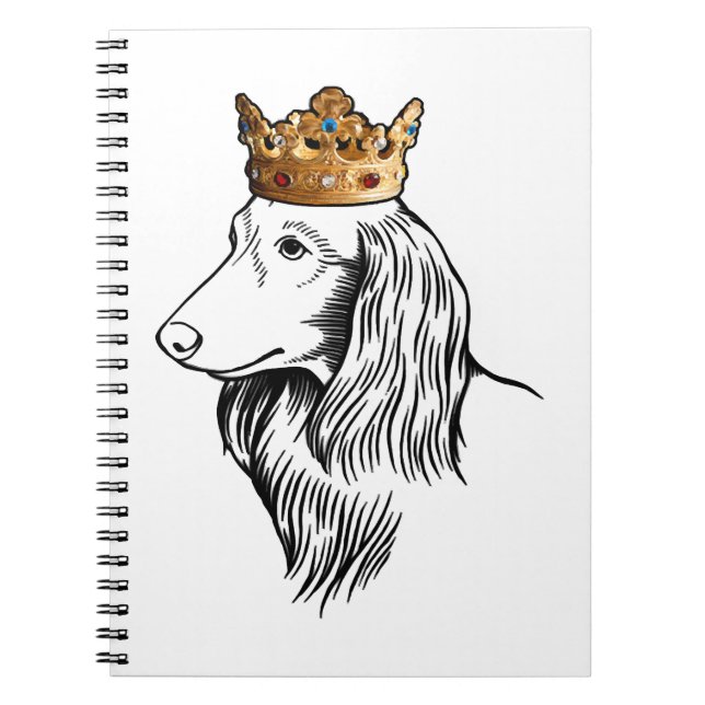 Longhaired Dachshund Dog Wearing Crown Notebook (Front)