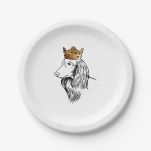 Longhaired Dachshund Dog Wearing Crown Paper Plate