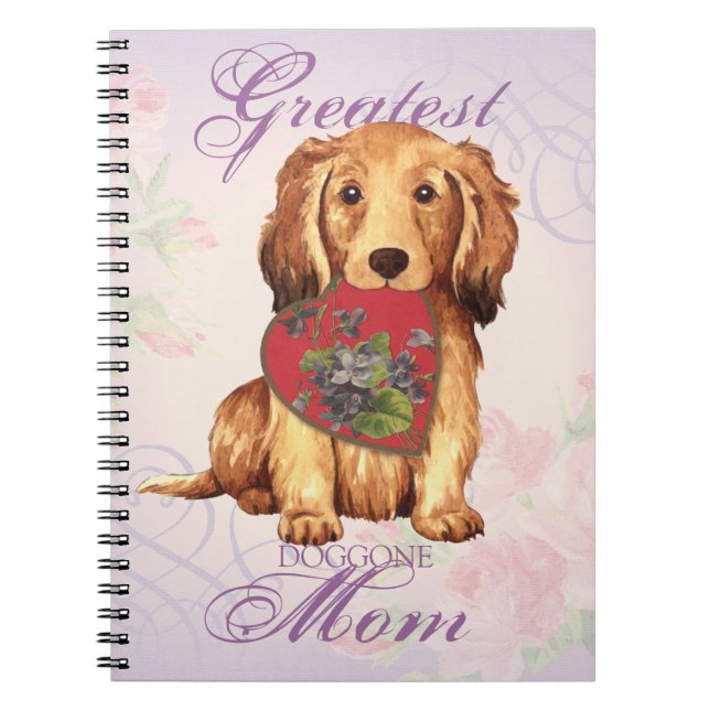 Longhaired Dachshund Heart Mom Notebook (Front)