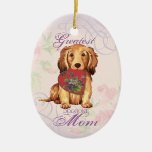 Longhaired Dachshund Heart Mum Ceramic Ornament
