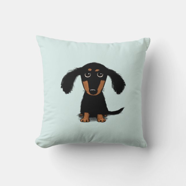 Longhaired Dachshund Puppy | Adorable Wiener Dog Cushion (Front)