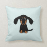 Longhaired Dachshund Puppy | Adorable Wiener Dog Cushion<br><div class="desc">An adorable longhaired black and tan Dachshund puppy looking up. Available in assorted colour choices, this cute Doxie lover’s pillow adds a fun decorative accent to your couch or bed. Makes a thoughtful gift for someone who loves Wiener Dogs. Visit Jenn's Doodle World for more dog lover's home decor featuring...</div>