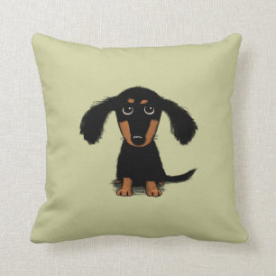 Longhaired Dachshund Puppy   Adorable Wiener Dog Cushion