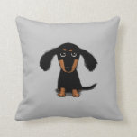 Longhaired Dachshund Puppy | Adorable Wiener Dog Cushion<br><div class="desc">An adorable longhaired black and tan Dachshund puppy looking up. Available in assorted colour choices, this cute Doxie lover’s pillow adds a fun decorative accent to your couch or bed. Makes a thoughtful gift for someone who loves Wiener Dogs. Visit Jenn's Doodle World for more dog lover's home decor featuring...</div>