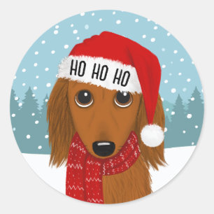 Longhaired Dachshund Santa Christmas Dog Custom Classic Round Sticker