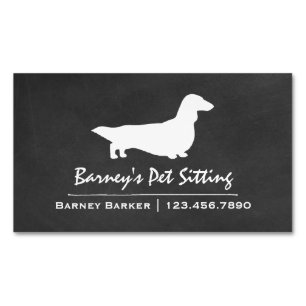 Longhaired Dachshund Silhouette Chalkboard Style Magnetic Business Card