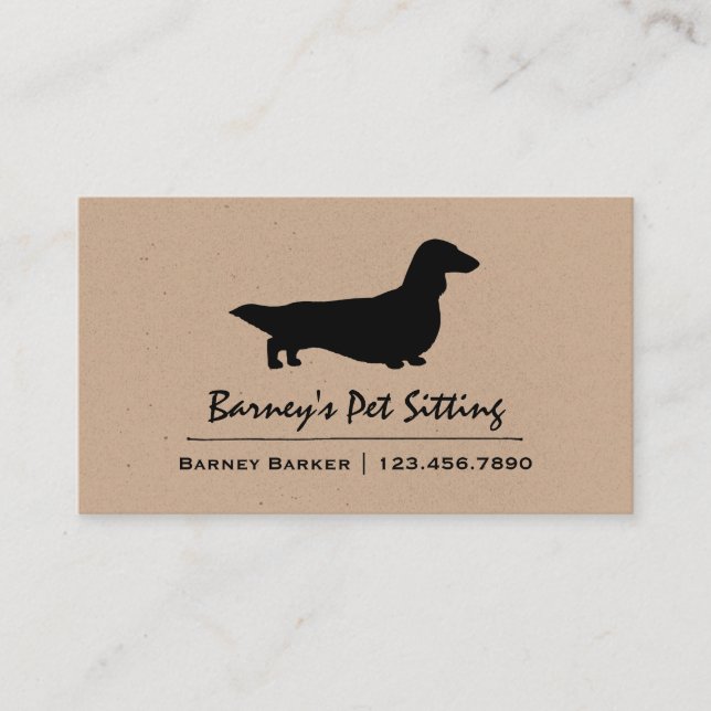 Longhaired Dachshund Silhouette | Cool Wiener Dog Business Card (Front)