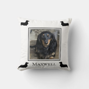 Longhaired Dachshund Silhouette Photo Personalised Cushion