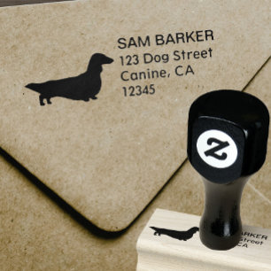 Longhaired Dachshund Silhouette Return Address Rubber Stamp