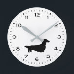 Longhaired Dachshund Silhouette Wiener Dog Round Clock<br><div class="desc">A fun longhaired Dachshund wall clock for the home or office. Makes an original gift for wiener dog lovers. Check out Jenn’s Doodle World for even more decorative clocks and dog breed themed home decor.</div>