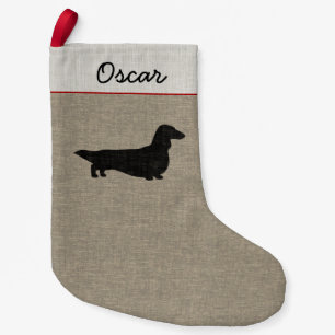 Longhaired Dachshund Silhouette with Custom Text Small Christmas Stocking