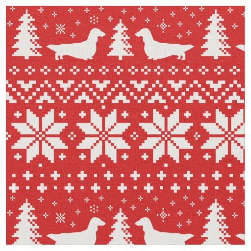Longhaired Dachshund Silhouettes Christmas Pattern Fabric Zazzle