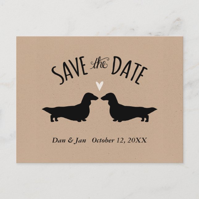 Longhaired Dachshunds Wedding Save the Date Announcement Postcard (Front)