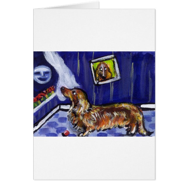 longhaired dachsund senses smiling moon (Front)