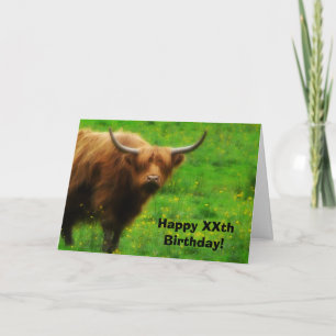 Longhaired Highland Cow with Long Horns Card