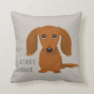 Longhaired Red Dachshund Cute Doxie Personalised Cushion