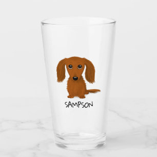 Longhaired Red Dachshund   Wiener Dog Custom Glass