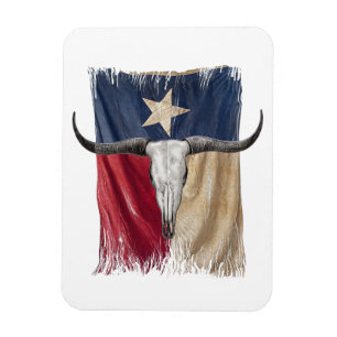 Longhorn Bull Skull Distressed Worn Texas Flag Magnet
